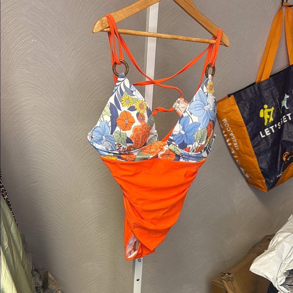 Floral Orange One Piece Swimsuit